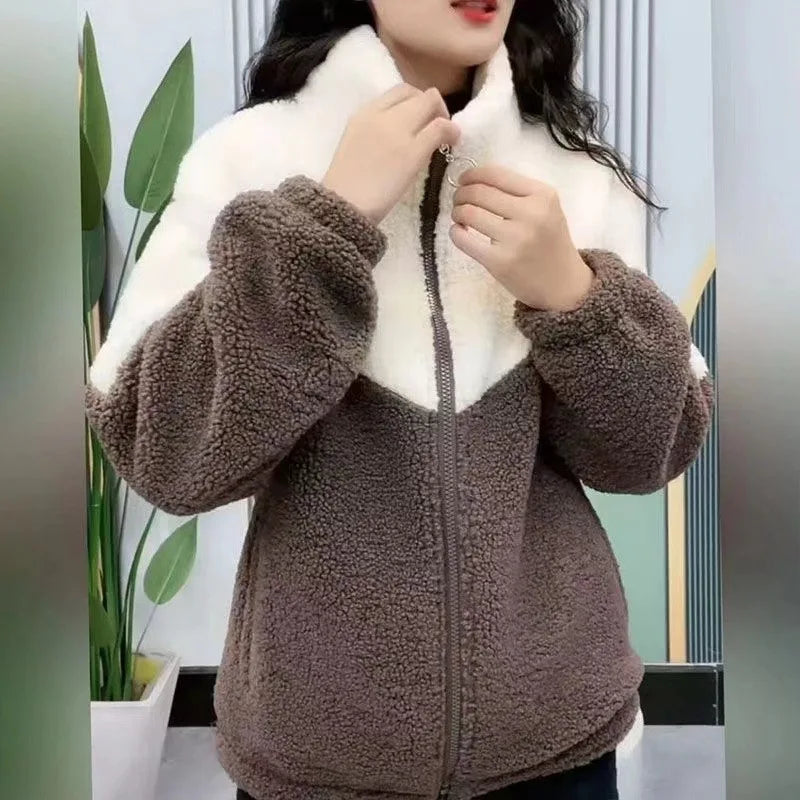 Women's Shearling-Style Fleece Lined Coat - Zip Up Winter Jacket - photo 4