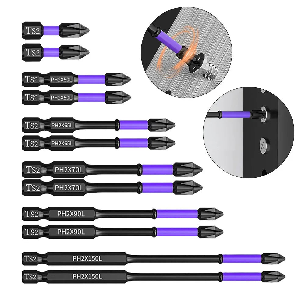PH2 Impact Driver Bit Set 5-60PCS – Magnetic Cross Screwdriver Alloy Steel Non-Slip Drill Bits