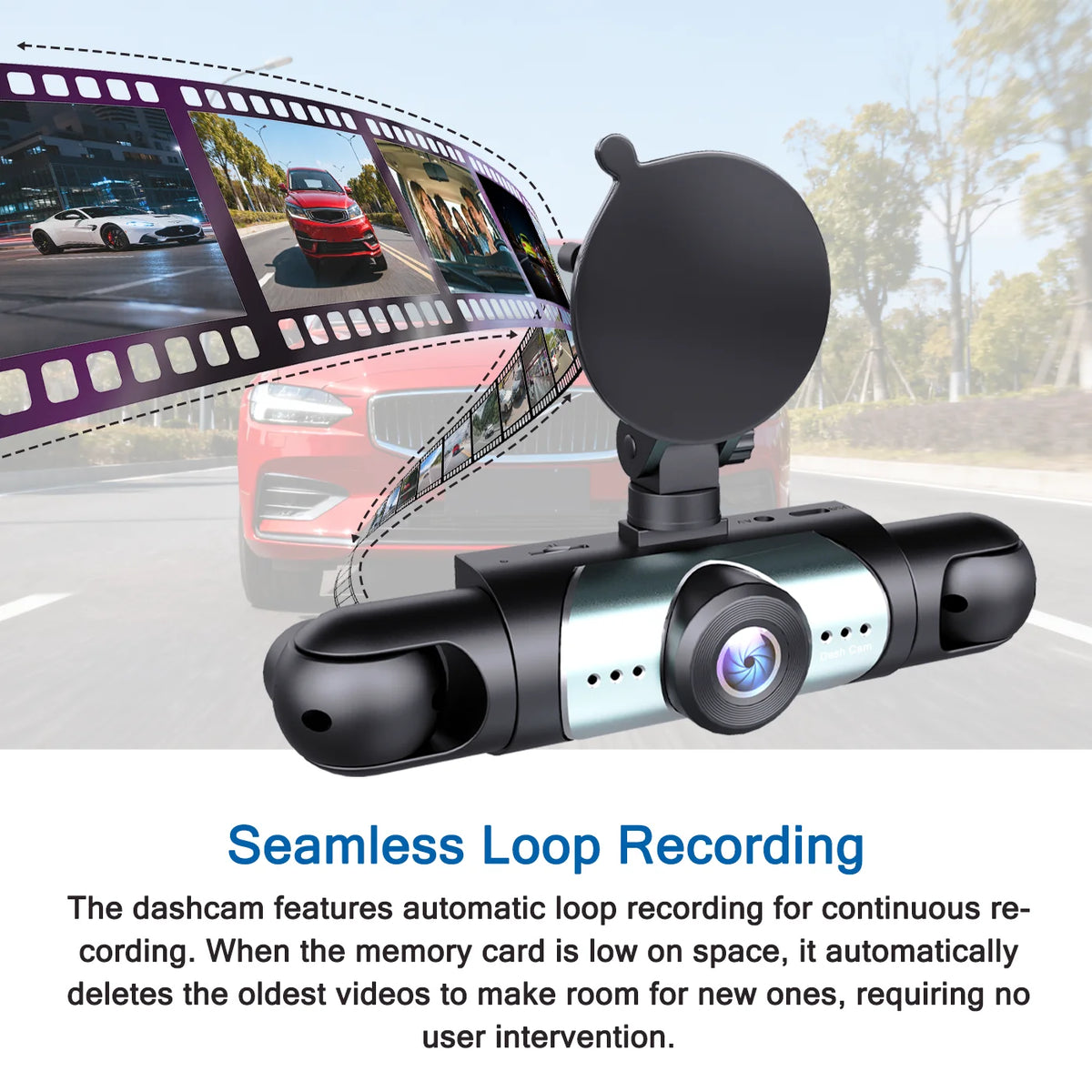 BCUOZ 4-Lens 360° Dashcam, 1080P Front + 720P Built-in Rear Left and Right Car Cameras, Super Night Vision, Loop Recording, G-Sensor, WDR, 12-24V Car Plug Power Supply, Optional 64GB Memory Card.
