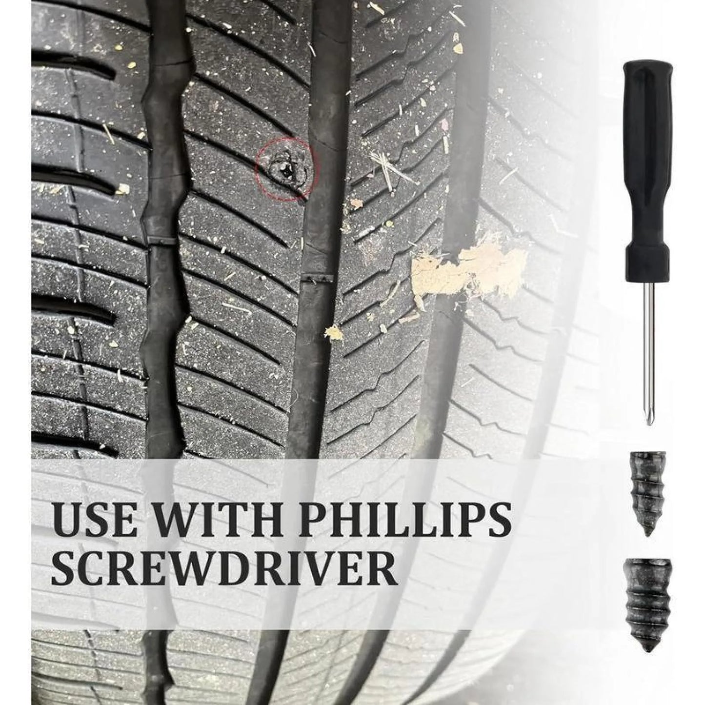 60PCS Tire Plug Kit, Vacuum Tyre Repair Screws Fast Repair Kit with a Box, Tire Repair Rubber Nails, Screwdriver, for Car