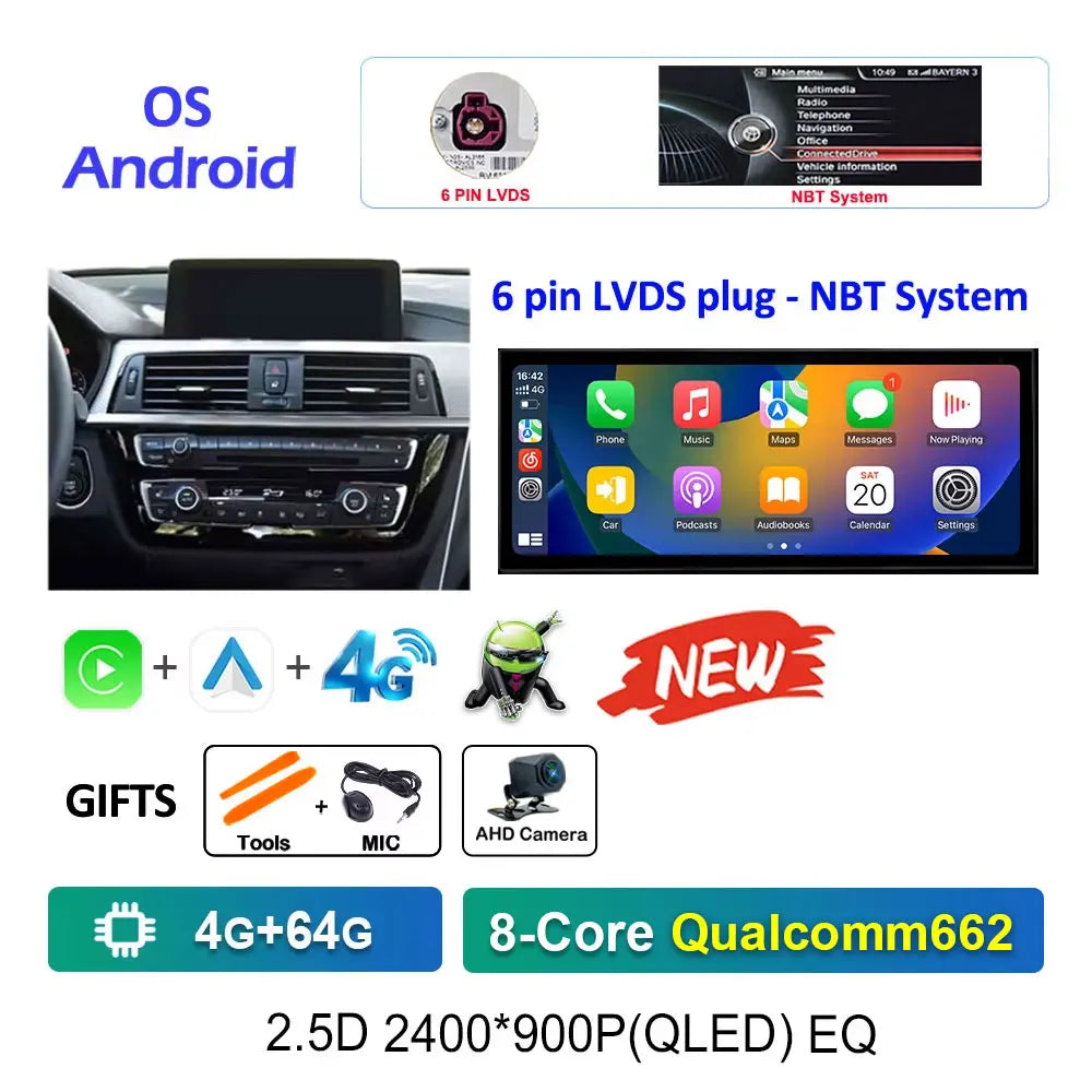 12.3" Android CarPlay Screen for BMW 3/4 Series F30 F31 F32 F33 F34 F36 (2013–2019) NBT/EVO — Android Auto, GPS, 4G