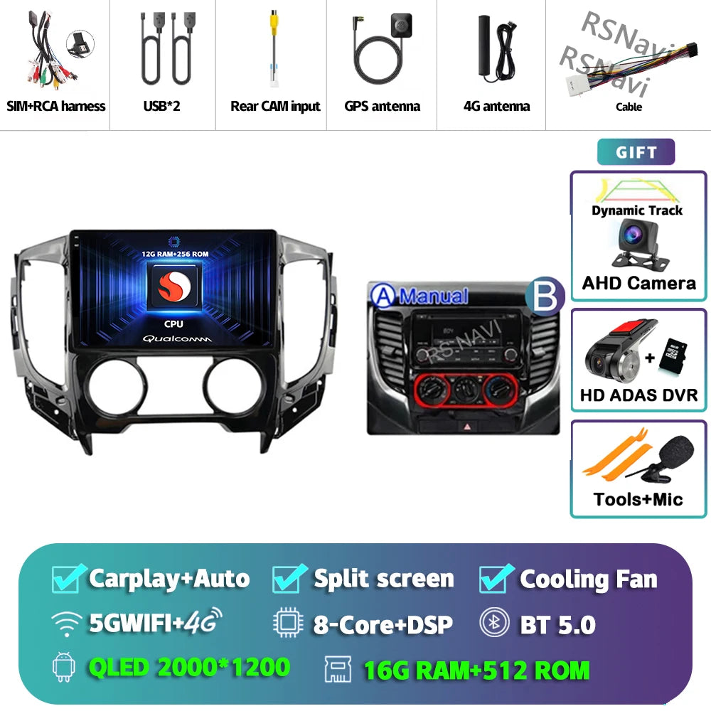 9" Android Car Stereo for Mitsubishi Pajero Sport 3 & L200 (2015–2019) — CarPlay, Android Auto, DSP, WiFi+4G
