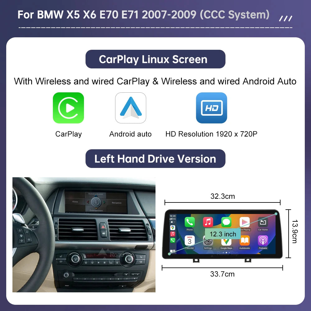Wireless CarPlay Touchscreen for BMW X5 E70 & X6 E71 (2007–2013) — CCC/CIC, Android Auto, Multimedia