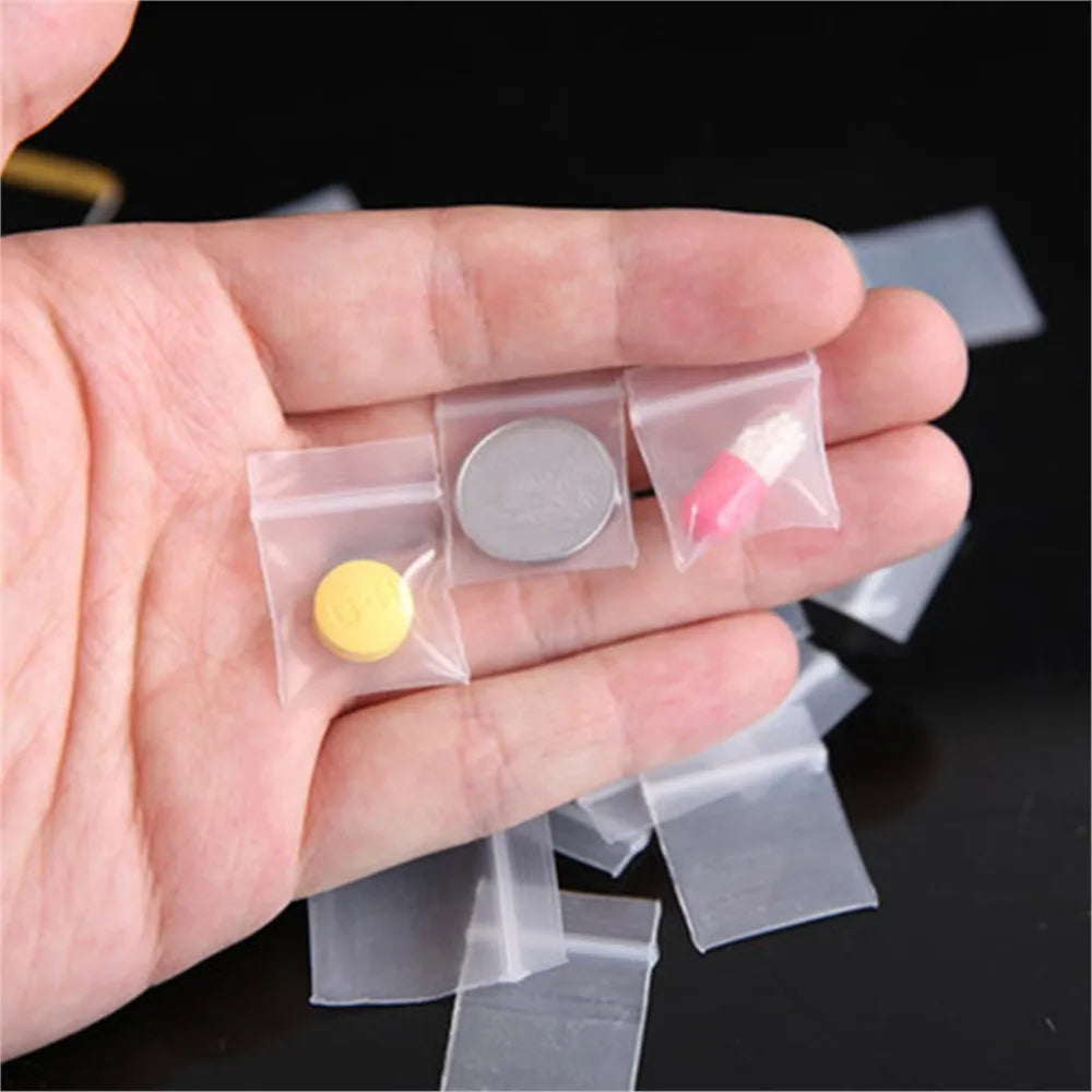 100pcs Mini Plastic Storage Bags Resealable Self Sealing Zipper Clear Plastic Pouch For Small Business Jewelry Storage Packaging