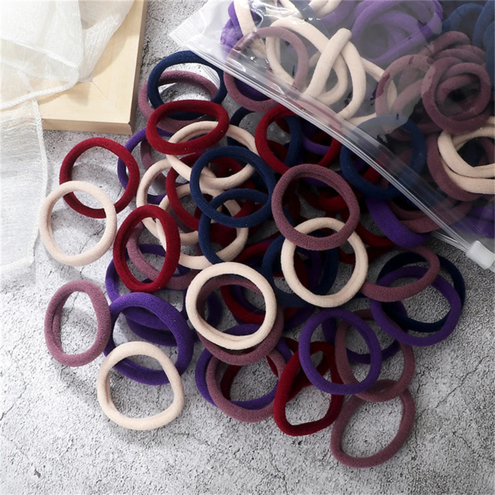 50pcs Black Elastic Hair Band Leagues Ties Colets Scrunchies Springs Gum Accessory For Girl Women No Damage Pigtails Holder Set