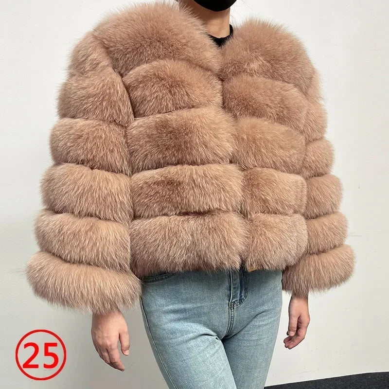 Women's Fox Fur Coat with Detachable Sleeves
