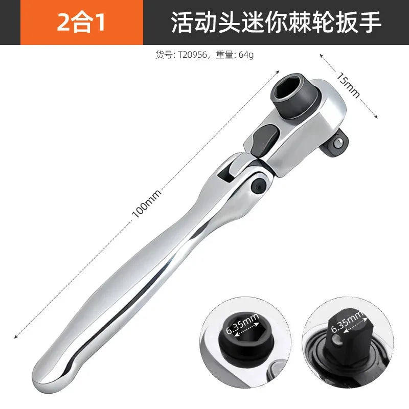 1/4 Ratchet Double Head Fast Ratchet Wrench Double-Ended Mini Socket Wrench Set Bicycle Workshop Tool Hand Tools