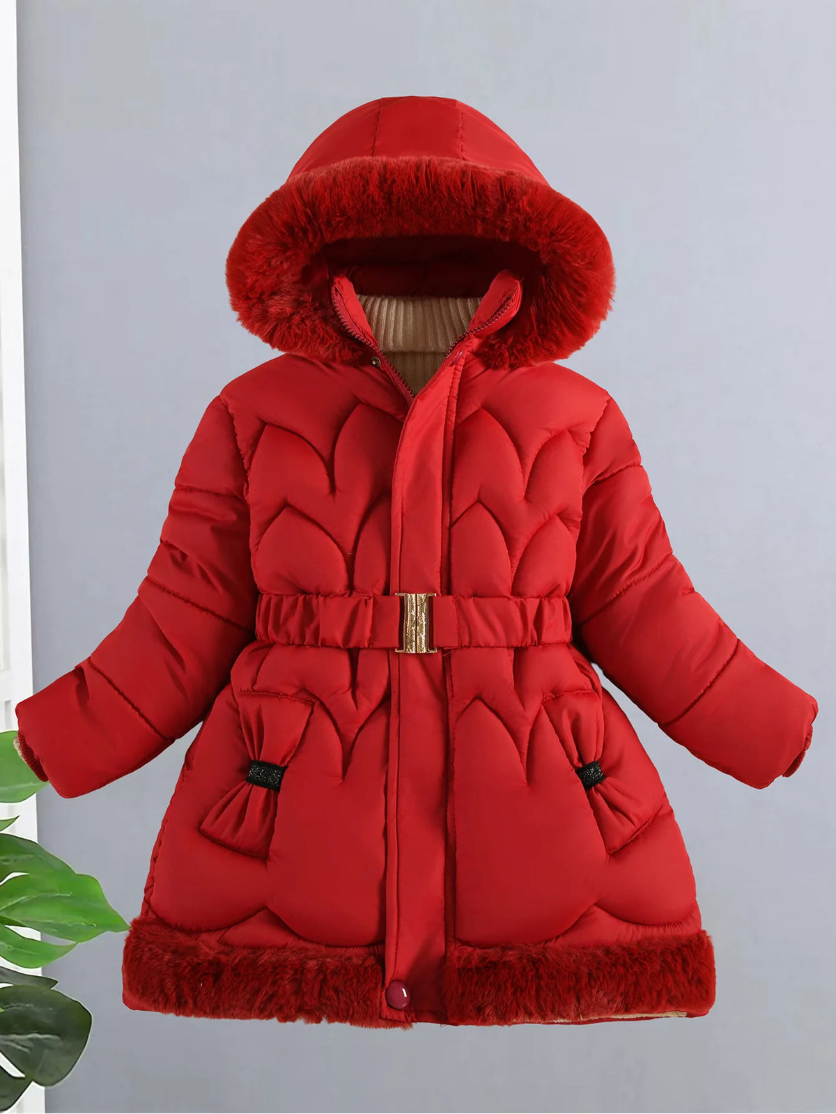 Girls' Hooded Winter Coat with Belt - Plush Lined Heavy Jacket - photo 14