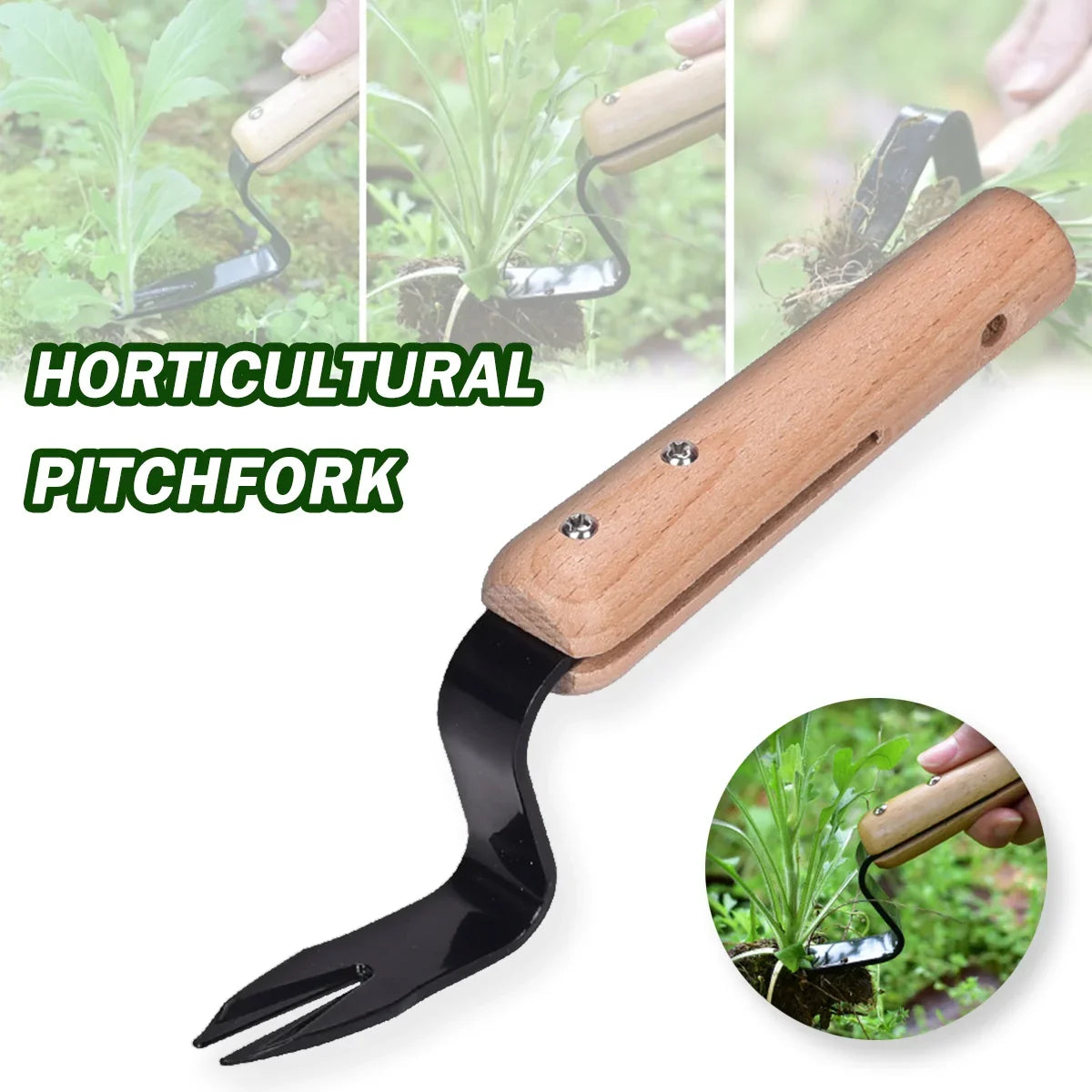 Handheld dandelion puller and garden fork weeder
