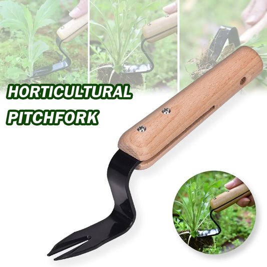 Handheld dandelion puller and garden fork weeder