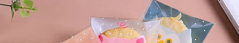 100Pcs Plastic Transparen Cartoon Candy Cookie Plastic Bags Self-Adhesive For Biscuits Snack Baking Package Kids Gift DIY