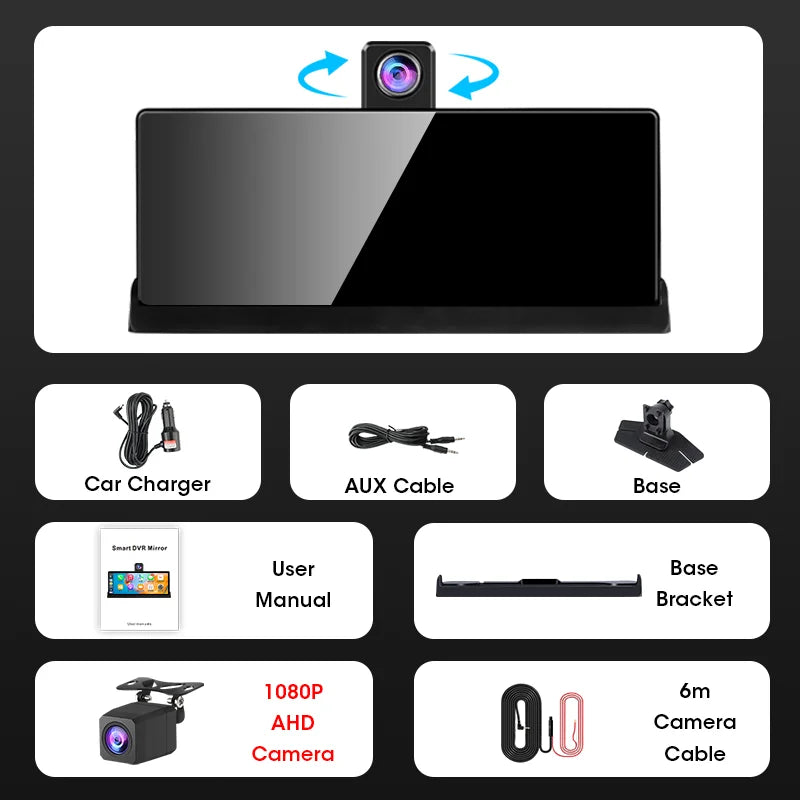 10.26" 4K Dash Cam with Wireless CarPlay & Android Auto — GPS Navigation, 5G WiFi, Rear-View Camera