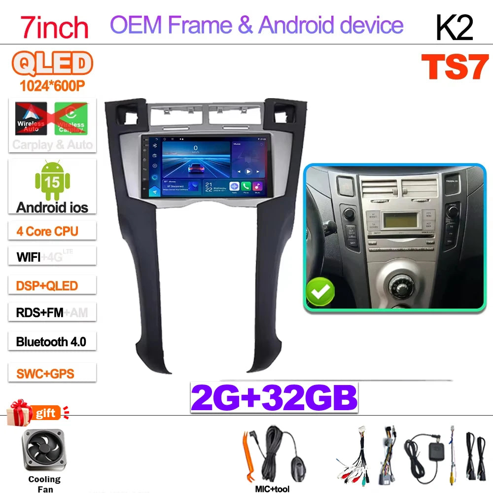 7" Android 16 Car Radio GPS Player For Toyota Yaris 2005 2006 2007 2008 2009 2010 2011 Stereo CarPlay Autoradio Video Bluetooth