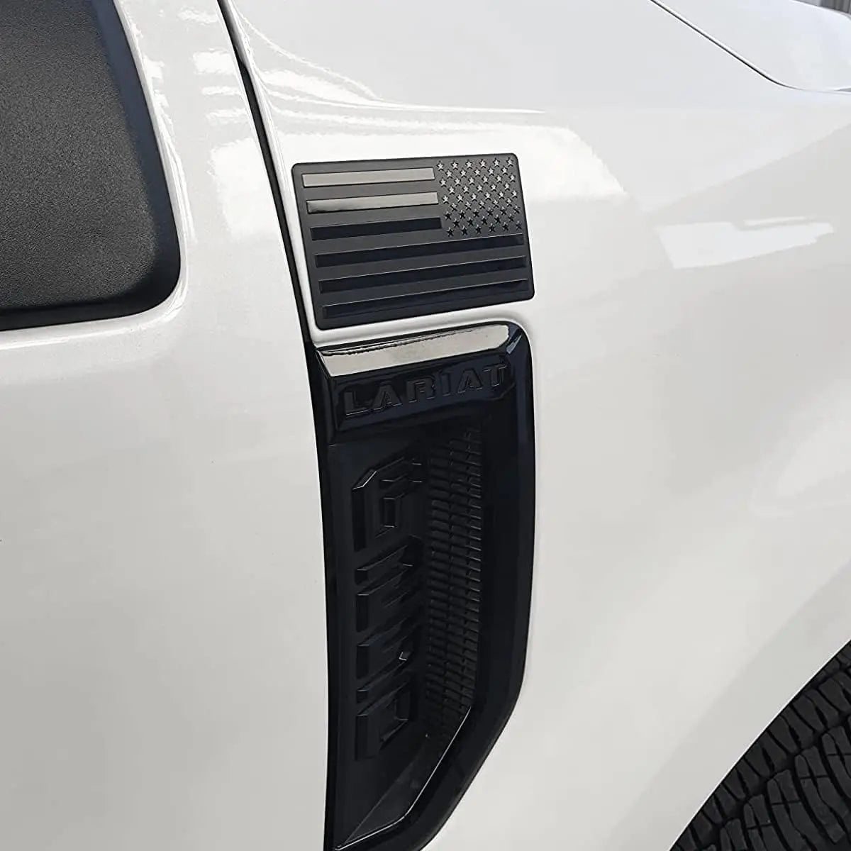 2 Pcs Black American Flag Emblem for Cars, Trucks & SUVs – Embossed Aluminum Metal Badge with Adhesive Backing for Fender, Trunk, Tailgate