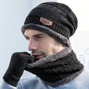 Unisex Knit Skull Cap, Scarf & Touchscreen Gloves - Winter Set