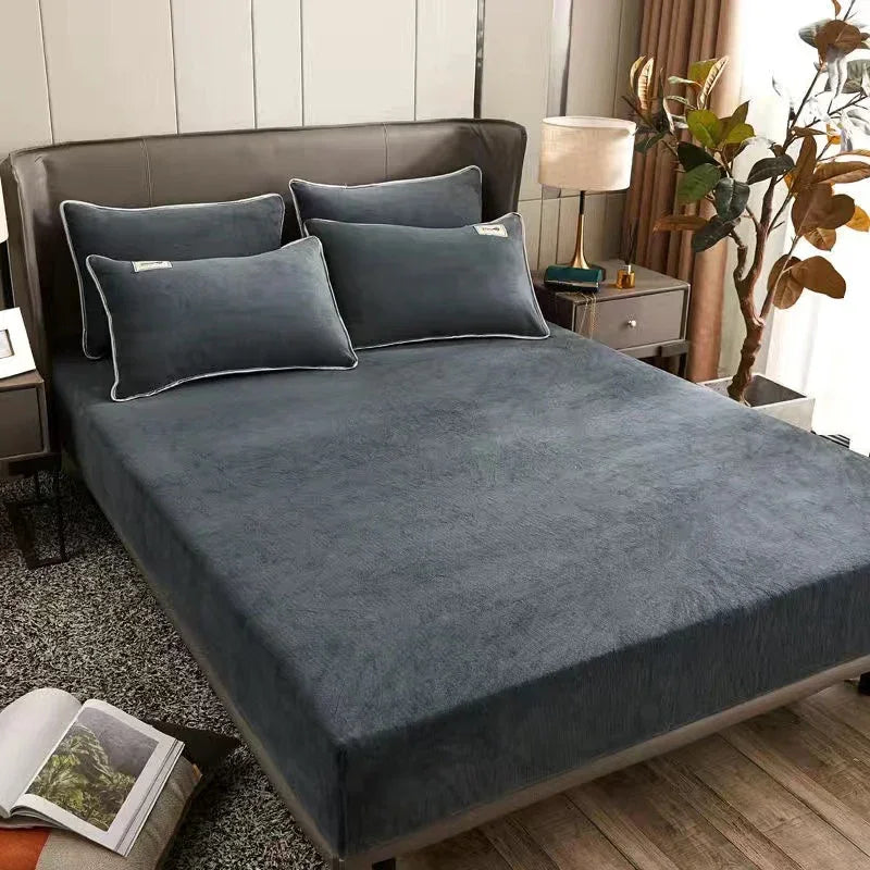 Plush Coral Fleece Fitted Sheet, Warm Winter Mattress Cover