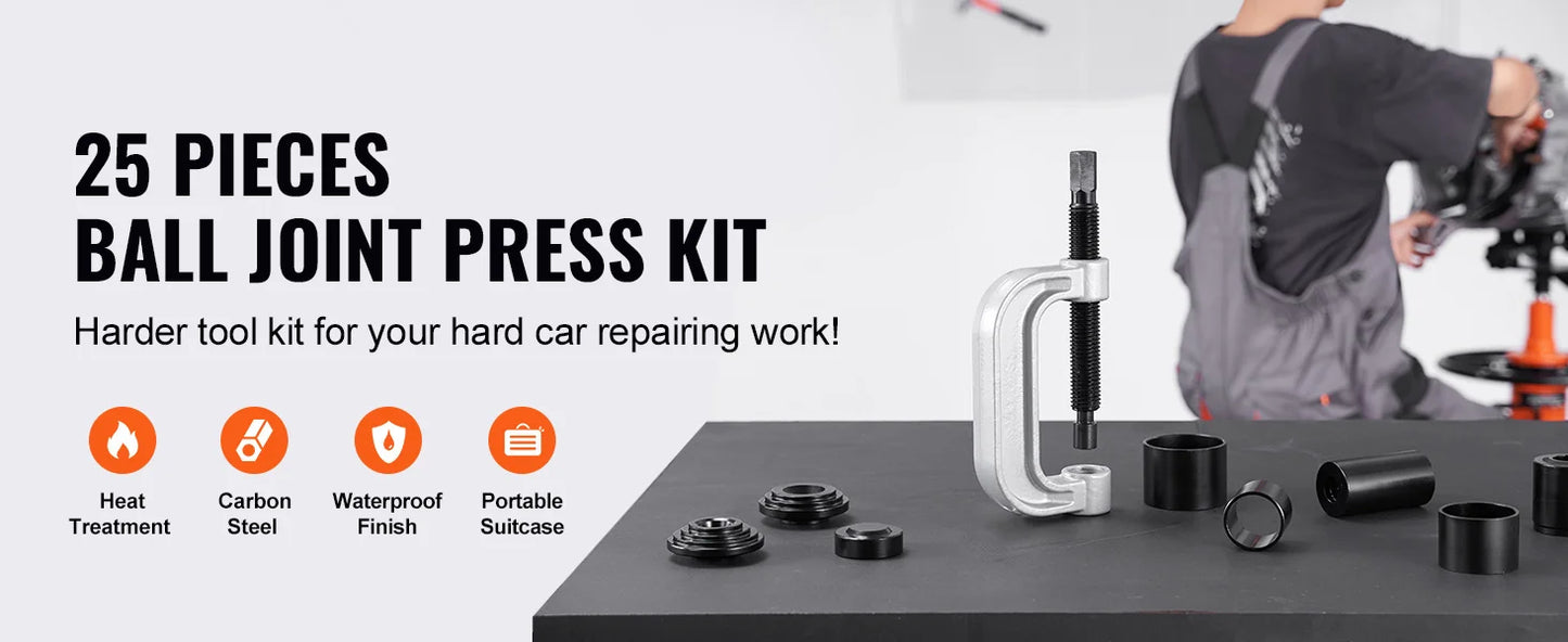 25-Piece Ball Joint Press Kit – Heavy-Duty C-Press Tool for Ford, GM, Dodge, Jeep & Dana Axles