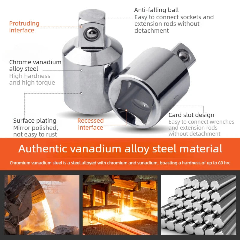 Sockets Set 1/4 Adapter 3/8 Adapter At 1/2 Tools For Mechanic 6pcs Ratchet Wrench Stainless Steel Converter Sleeve Head