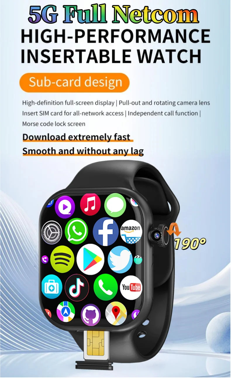 VP49 5G Smartwatch S12 Plus 5G LTE Android 13.0 Smart Watch With 190° Rotating Camera GPS WIFI Compass Play Store Sim Card Slot