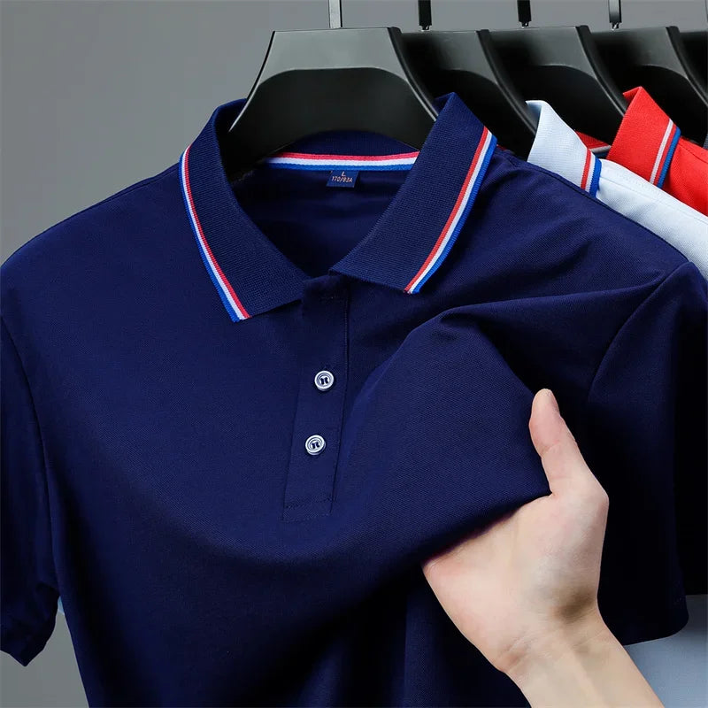 Men's Solid Polo Shirt - Anti-Wrinkle Knit, Versatile Summer Top