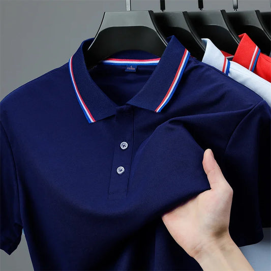 Men's Solid Polo Shirt - Anti-Wrinkle Knit, Versatile Summer Top