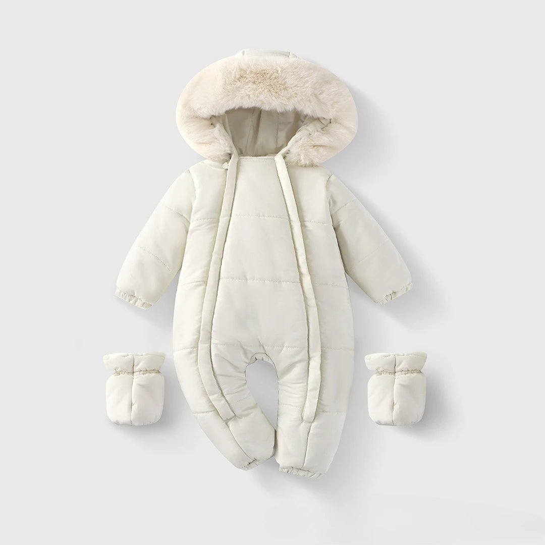 Newborn Hooded Winter Romper with Mittens - Velvet-Lined Baby Jumpsuit - photo 3