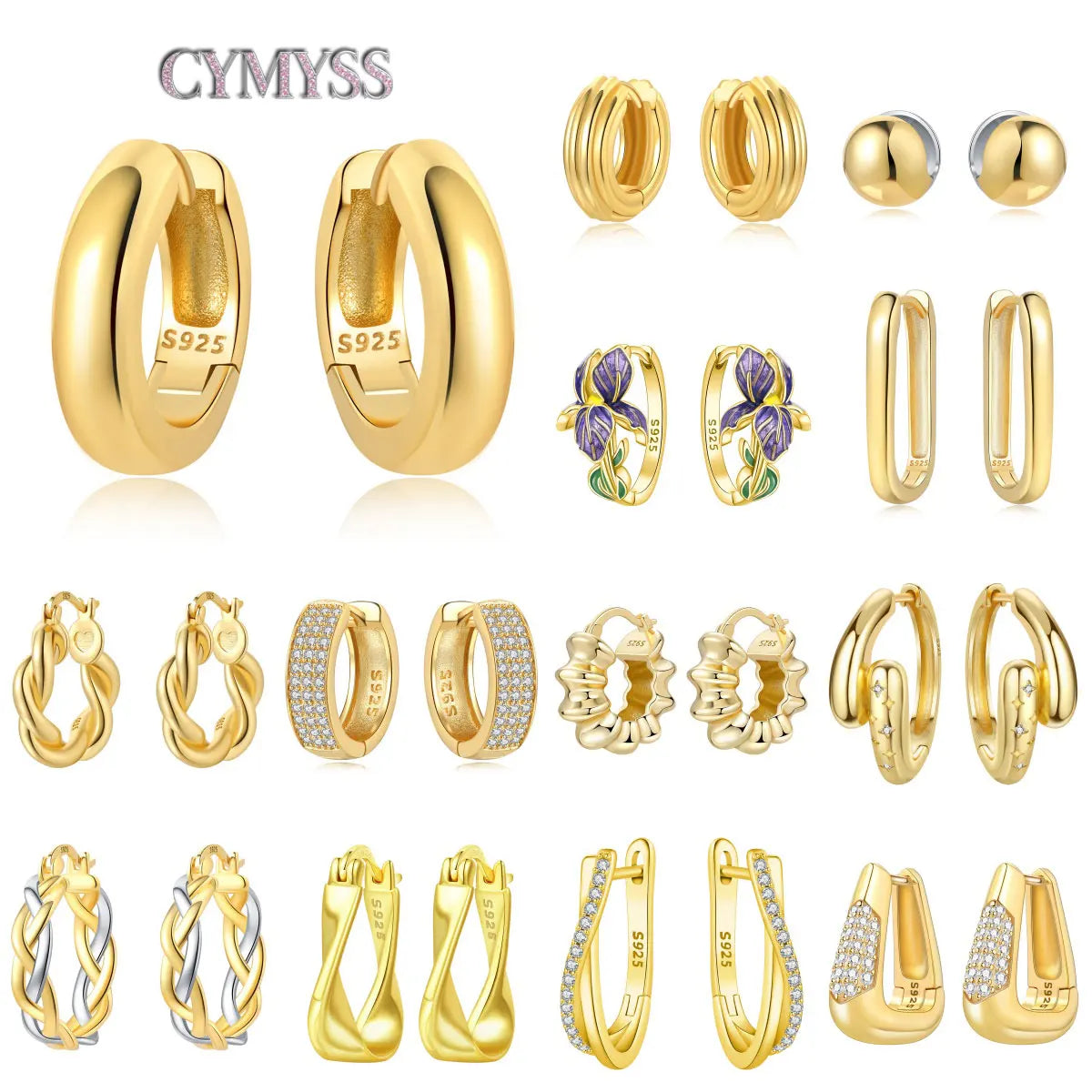 Original 2026 S925 Sterling Silver Zircon 18K Gold Lining Vintage Hoop Earrings for Women Birthday Party Wedding Gift Jewellery