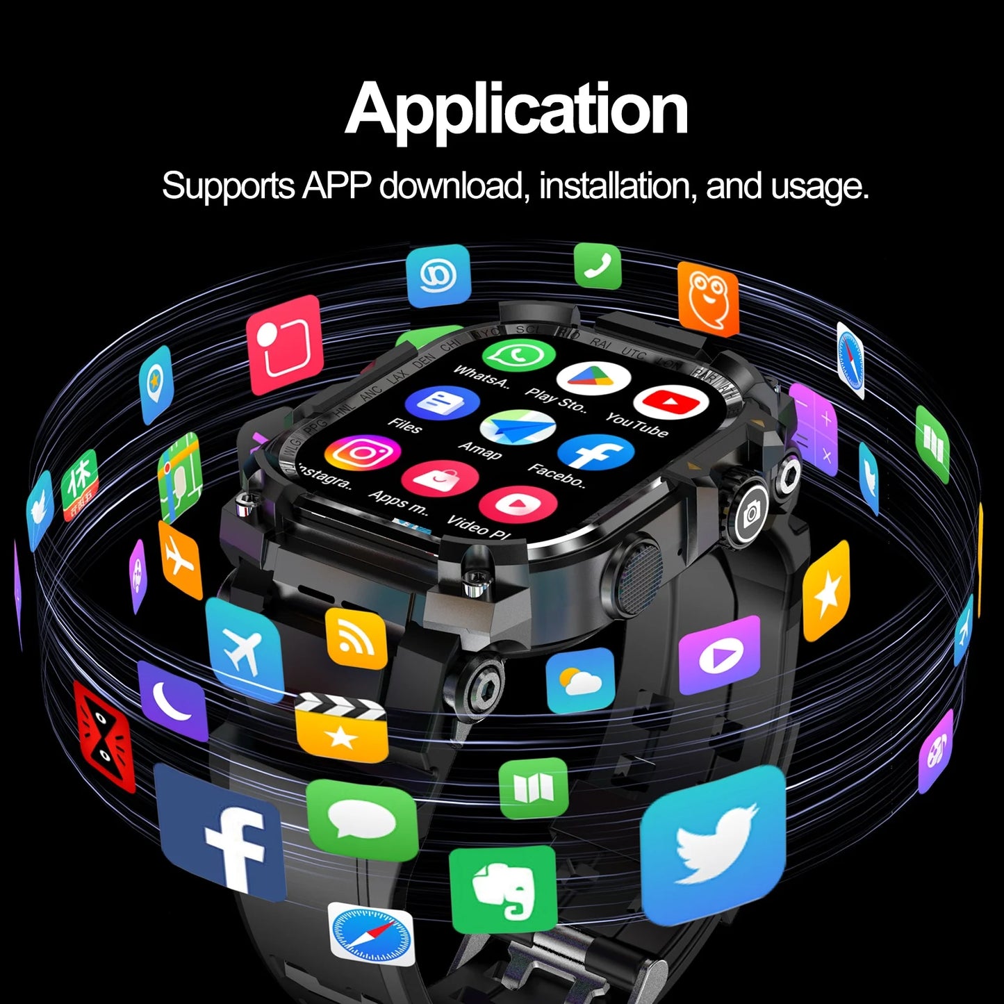 Q888 Smart Watch 4G SIM Full Network Android 10.0 OS GPS WiFi 2.06-inch Rotating Camera 32GB RAM 256GB Storage Latest Model