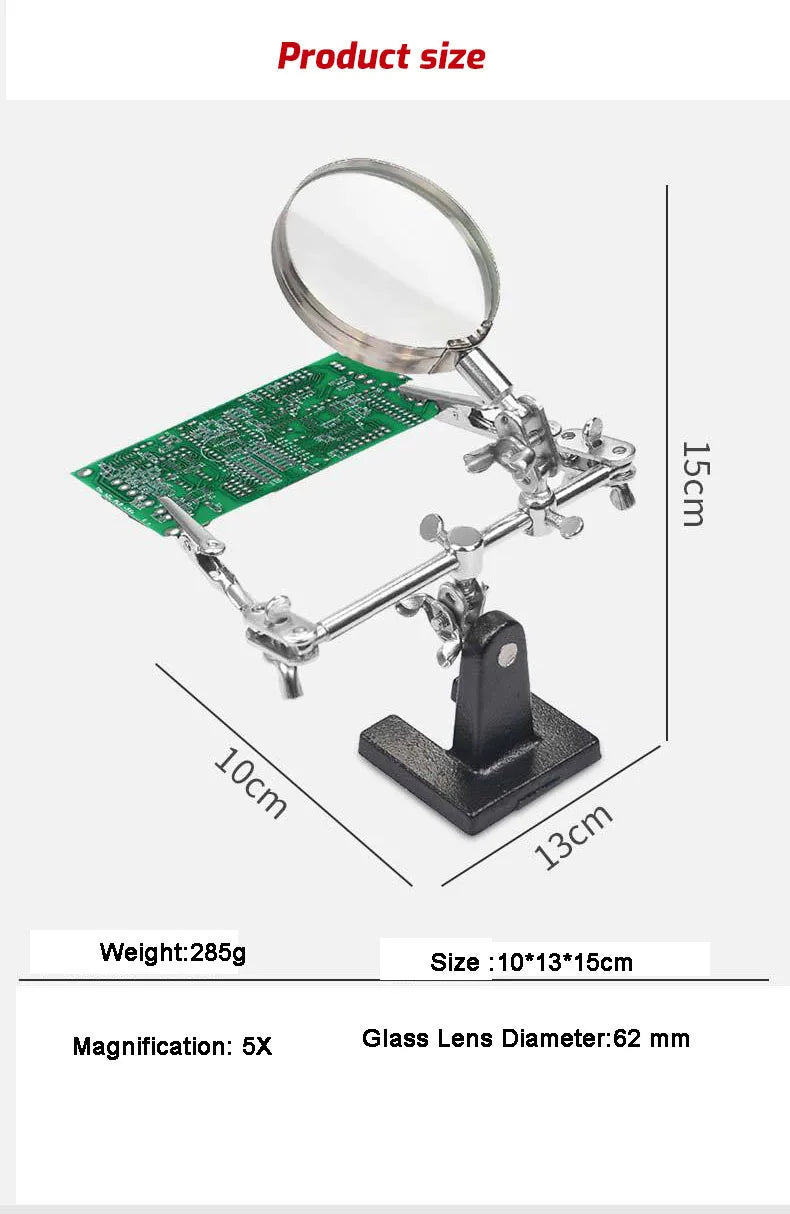 Helping Third Hand Tool Soldering Stand with 5X Welding Magnifying Glass 2 Alligator Clips 360 Degree Rotating Adju Repair Tools