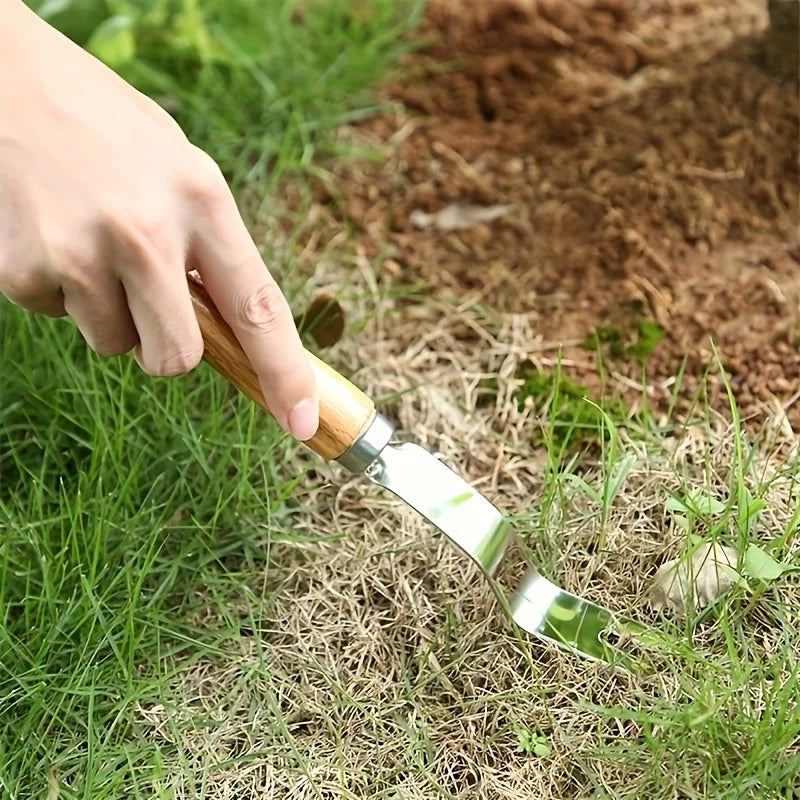 1 multifunctional ergonomic stainless steel weed killer: easy to remove weeds and dandelions, wooden handle weed control tool
