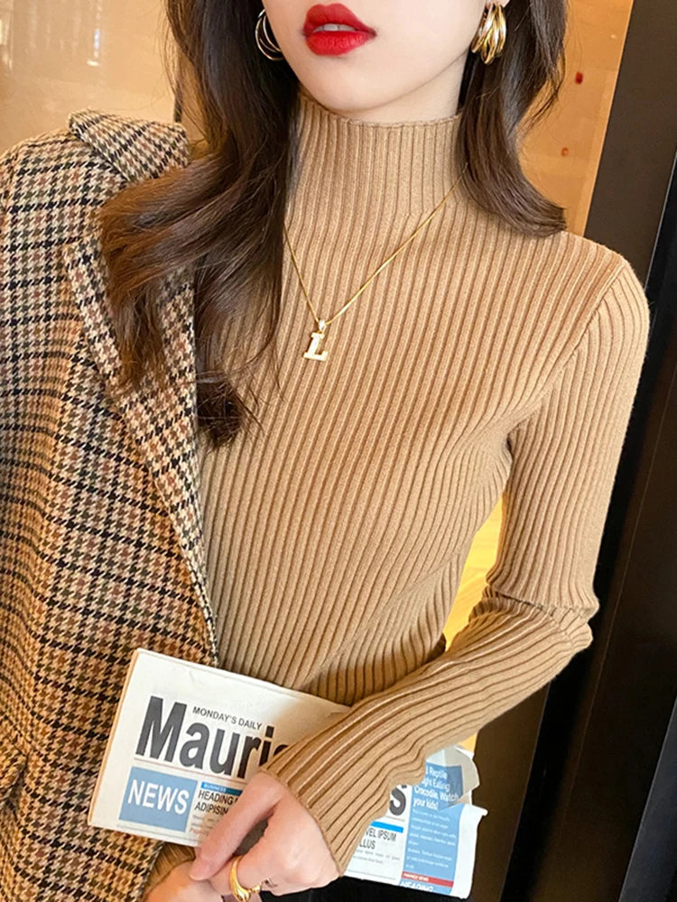 Women's Slim Mock Neck Sweater — Soft Knit Pullover