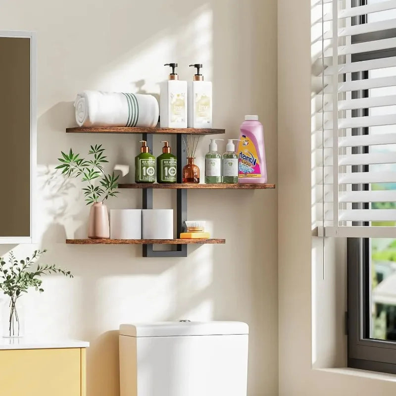 Floating Shelves for Wall, Wood Wall Shelves for Bathroom, 3 Tier Shelves for Wall Decor, Decorative Hanging Storage Shelf
