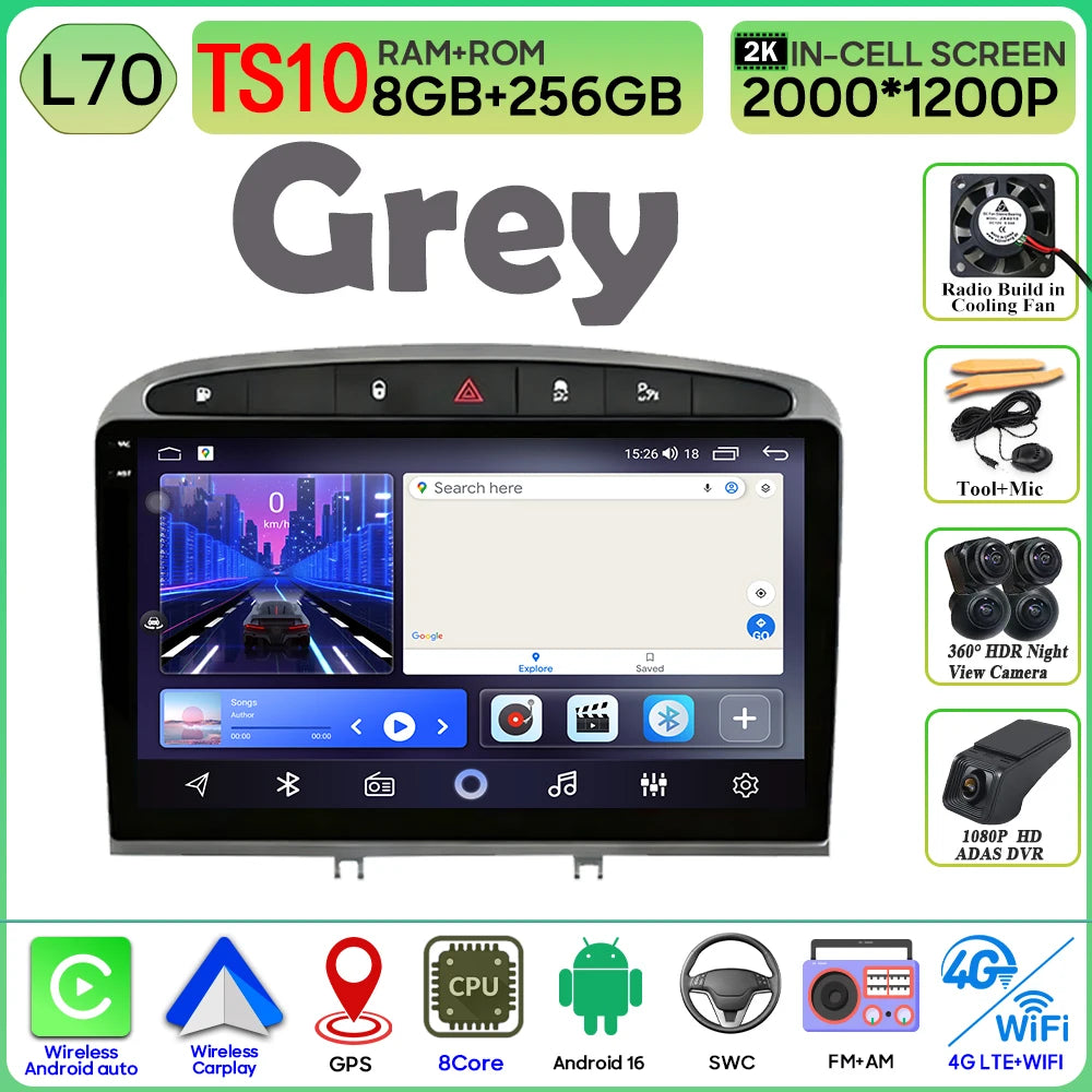 Android 16 Car Radio Player For Peugeot 408 1 2012 - 2020 For Peugeot 308 1 T7 2007 - 2015 Wireless Android Auto Touch Screen 4G