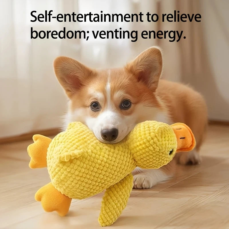 Yellow Duck Plush Dog Toy - Squeaky Teething Toy