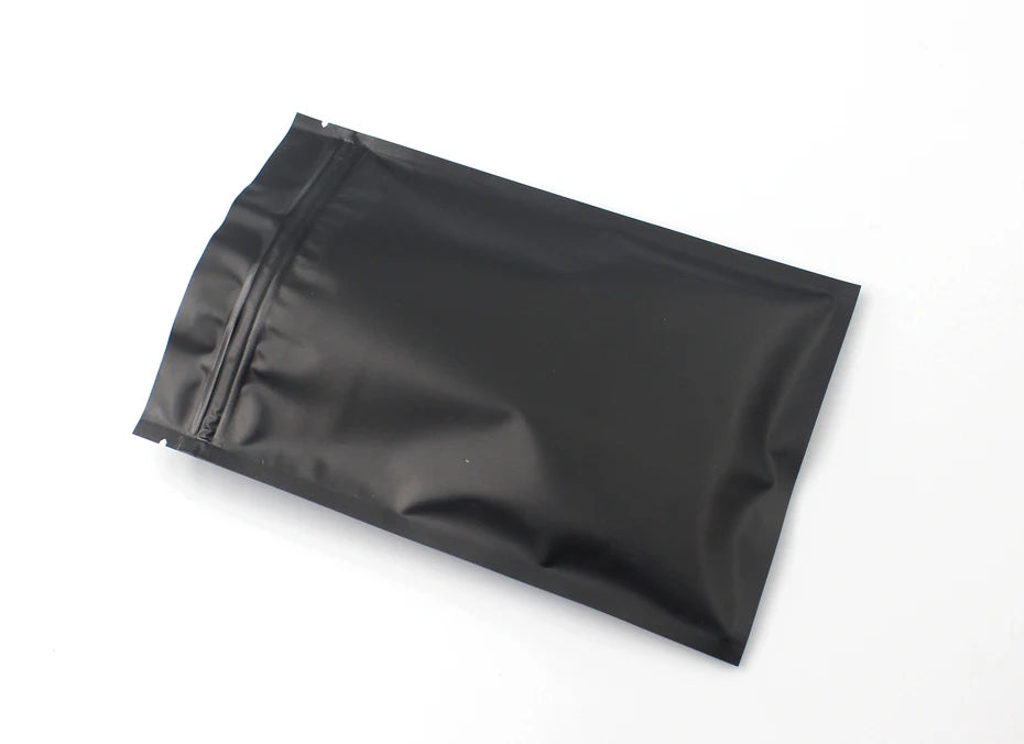 Resealable Coffee Herb Powder Zipper Pack Bag Smell Proof Flat Pouches Matte Black Small Aluminum Foil Zip Lock Mylar Bags