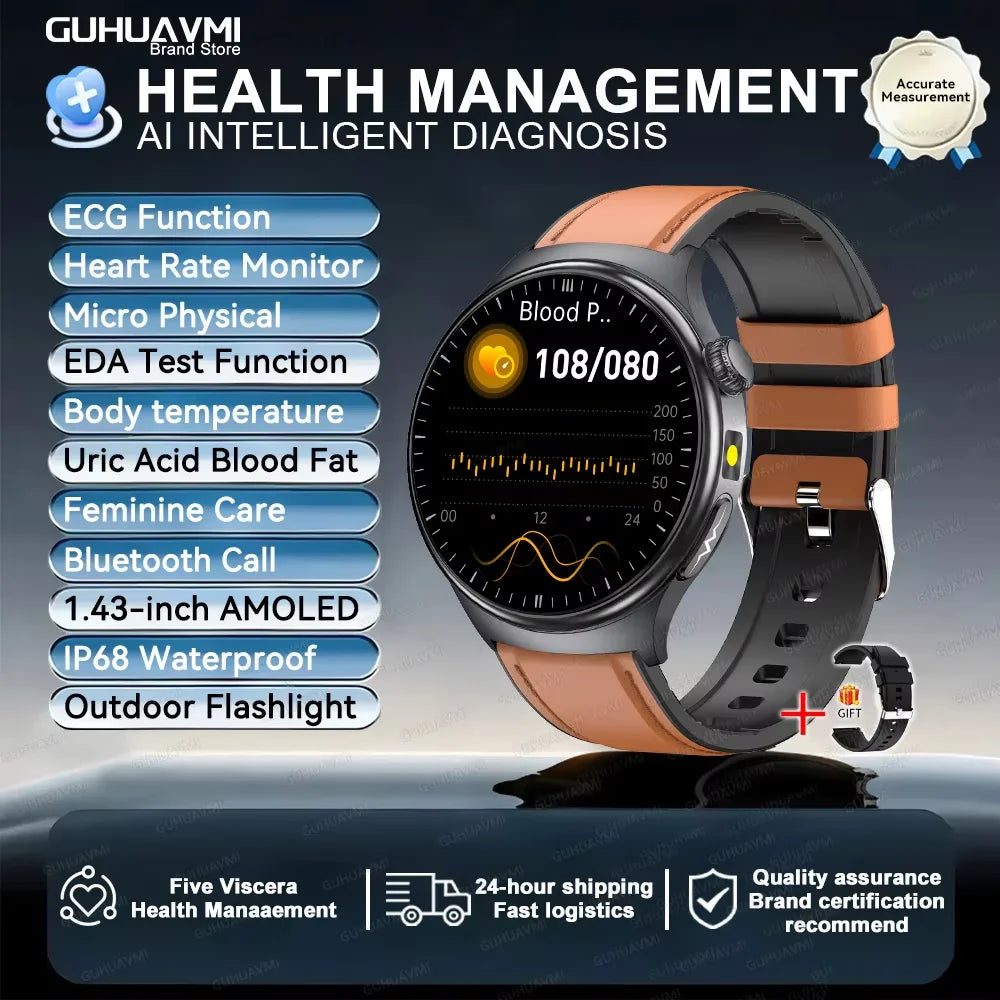 2026 New Accurate Diagnosis ECG Smart Watch Body Fat Blood oxygen BP Health Sport HD AMOLED Screen call Smart watch Men women