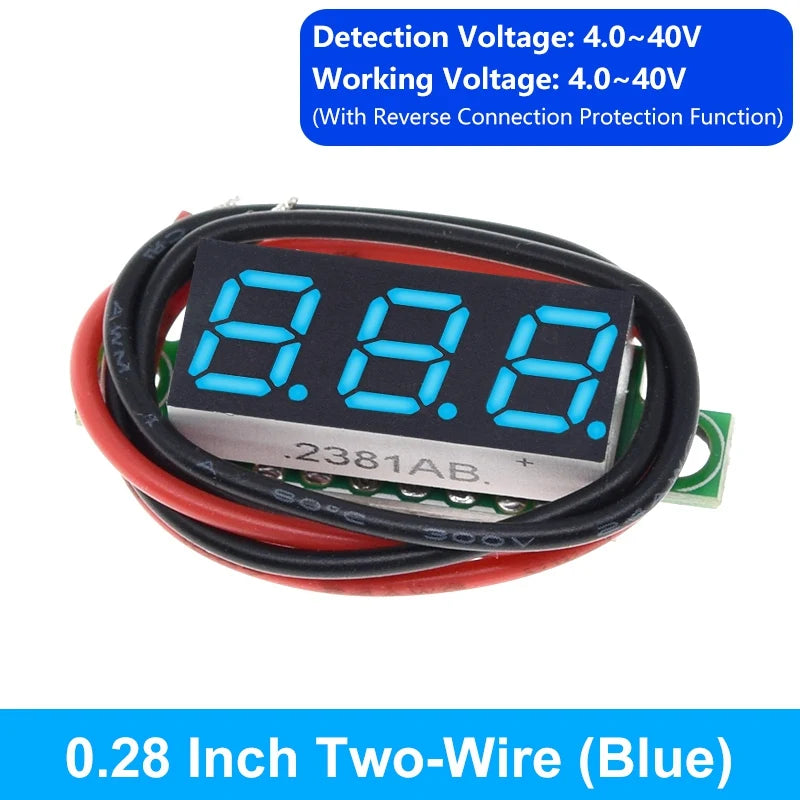 0.28 Inch 2 wires 3 wires 2.5V-40V Mini Digital Voltmeter TZT Voltage Tester Meter Red/Blue/yellow/green LED Screen meter