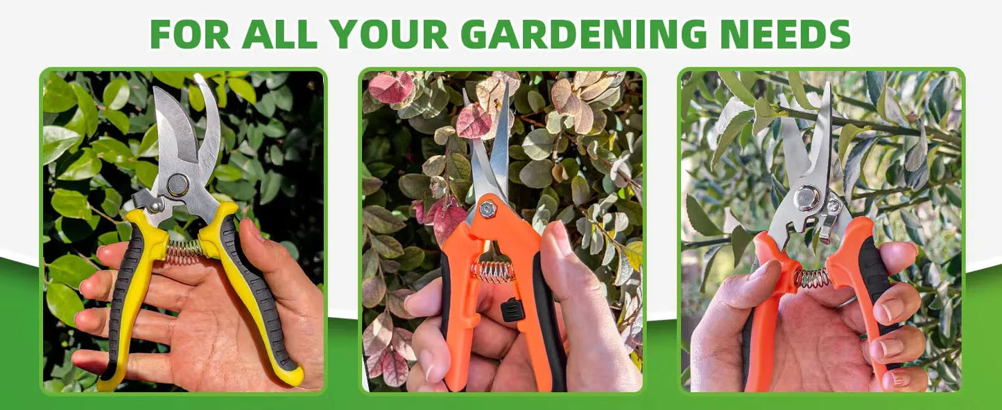 3PCS Gardening Scissors Set – Ergonomic Non-Slip Bypass Pruning Shears with Safety Lock | Beginner Garden Kit