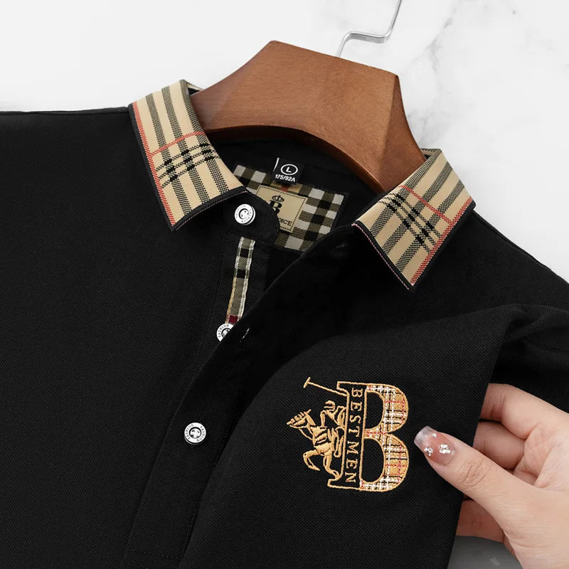 Summer men's fashion casual short sleeved polo shirt high-end boutique embroidered top comfortable and breathable lapel T-shirt