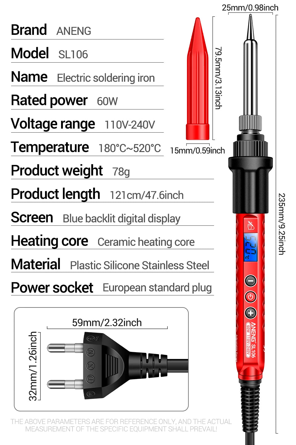 ANENG SL106 Electric Soldering Iron 110V/220V Adjustable Temperature Welding Solder US/EU Plug Professional Welding Tool