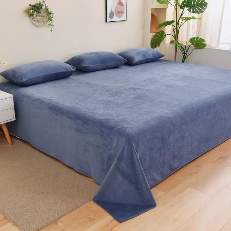 Winter Warm Thick Plush Velvet Flat Sheet Solid Color Large Size Soft Flannel Bed Sheet 350x245cm Not Including Pillowcase