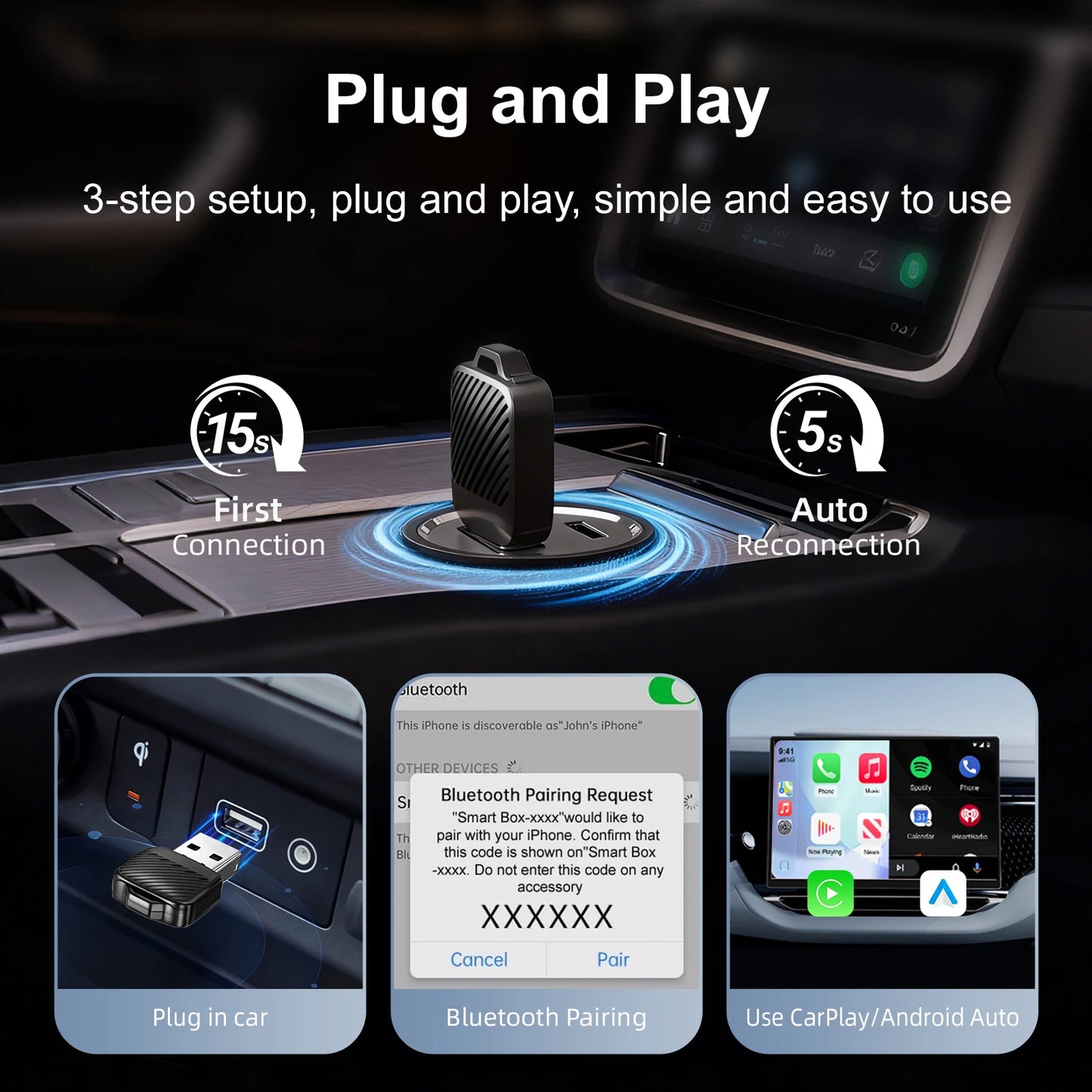 Ezonetronics 2-in-1 Wireless CarPlay & Android Auto Adapter — for Factory Wired-CarPlay Cars