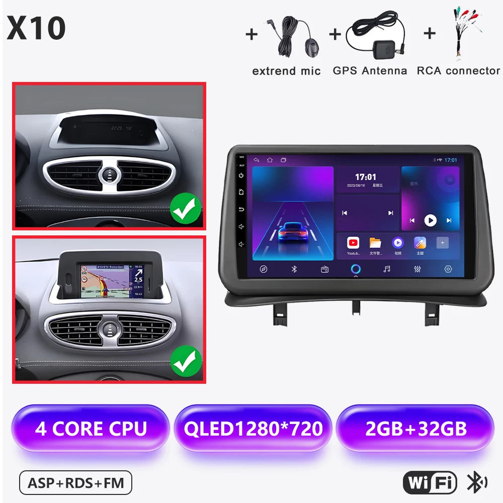 Android 16 Auto Car Radio For Renault Clio 3 2005-2014 Wireless CarPlay 4G Multimedia Player Navigation GPS Autoradio BT No 2din