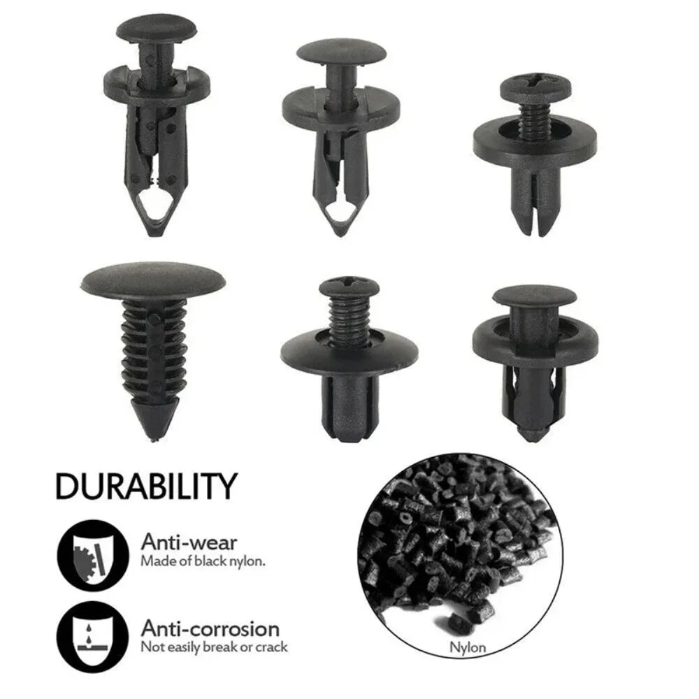 190-Piece Car Frame Fastener Set: 6-Size ABS Plastic Push Rivets for Door Panels, Bumpers and Interiors