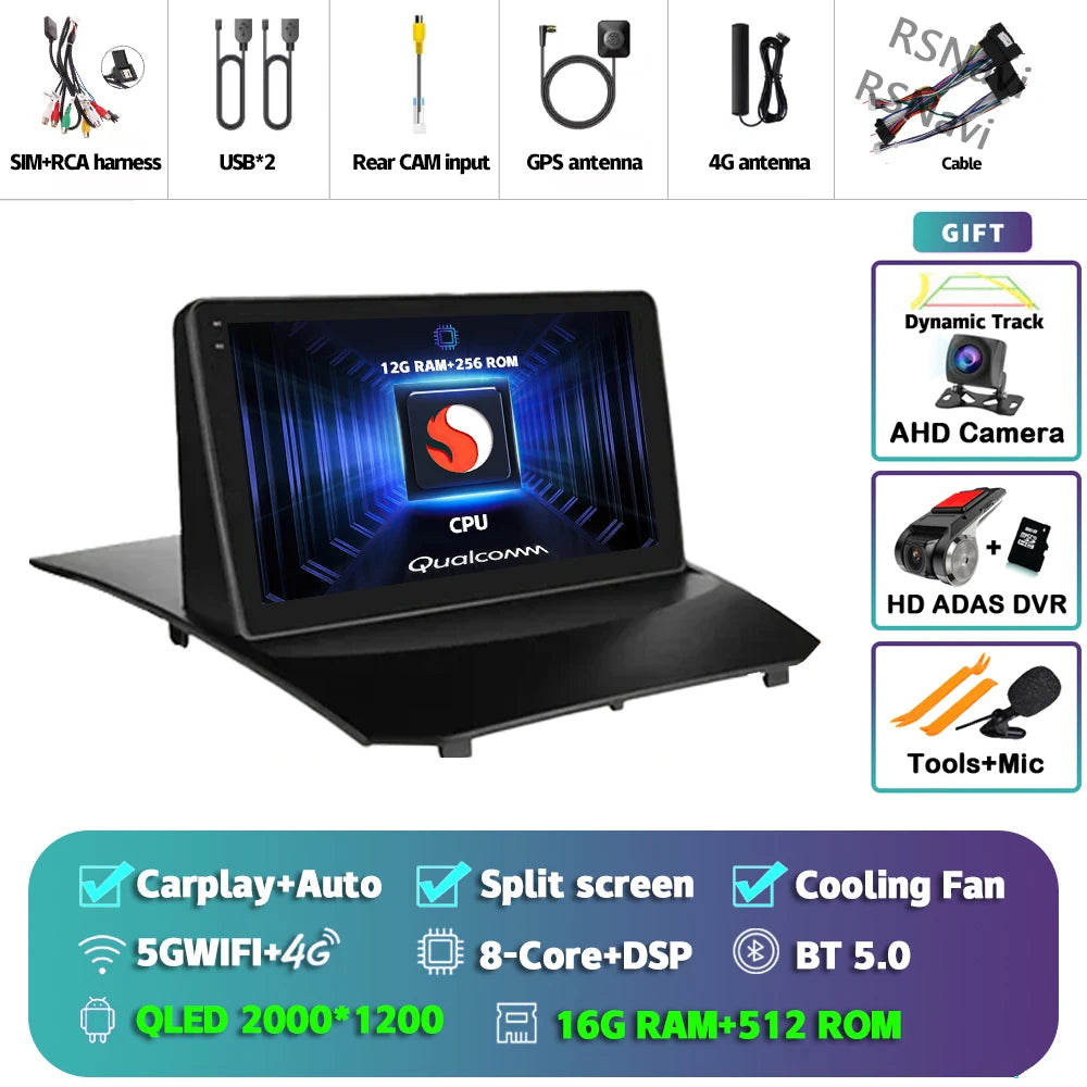 Plug and Play Android 16 Carplay Auto Qualcomm Screen Car Radio Player For Ford Fiesta 2011-2015 GPS DSP Stereo BT Navigation 4G