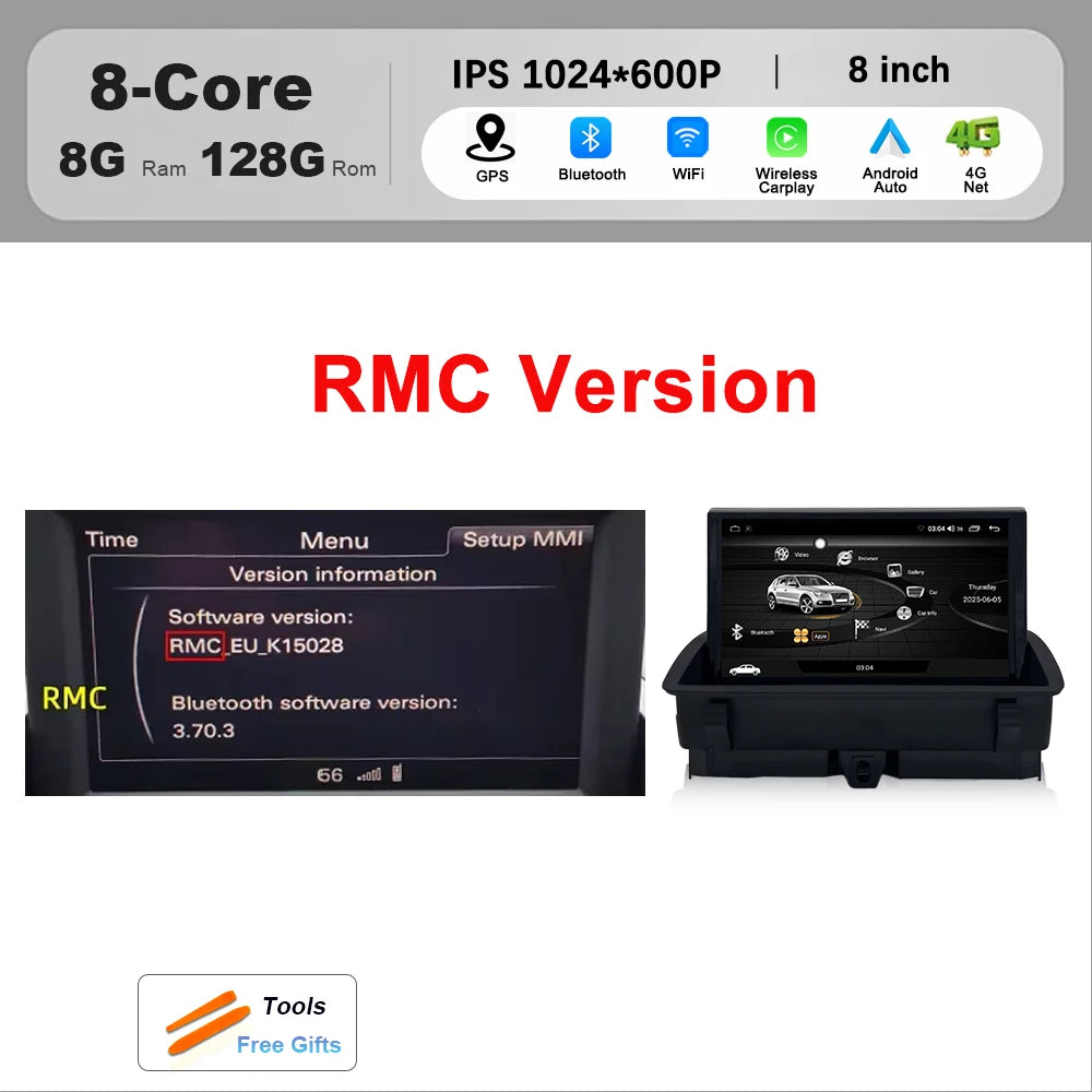 Wireless CarPlay Android 16 For Audi Q3 2011 - 2018 Car Multimedia Radio Navigation GPS WIFI Wired Auto DSP 8 inch Touch Screen