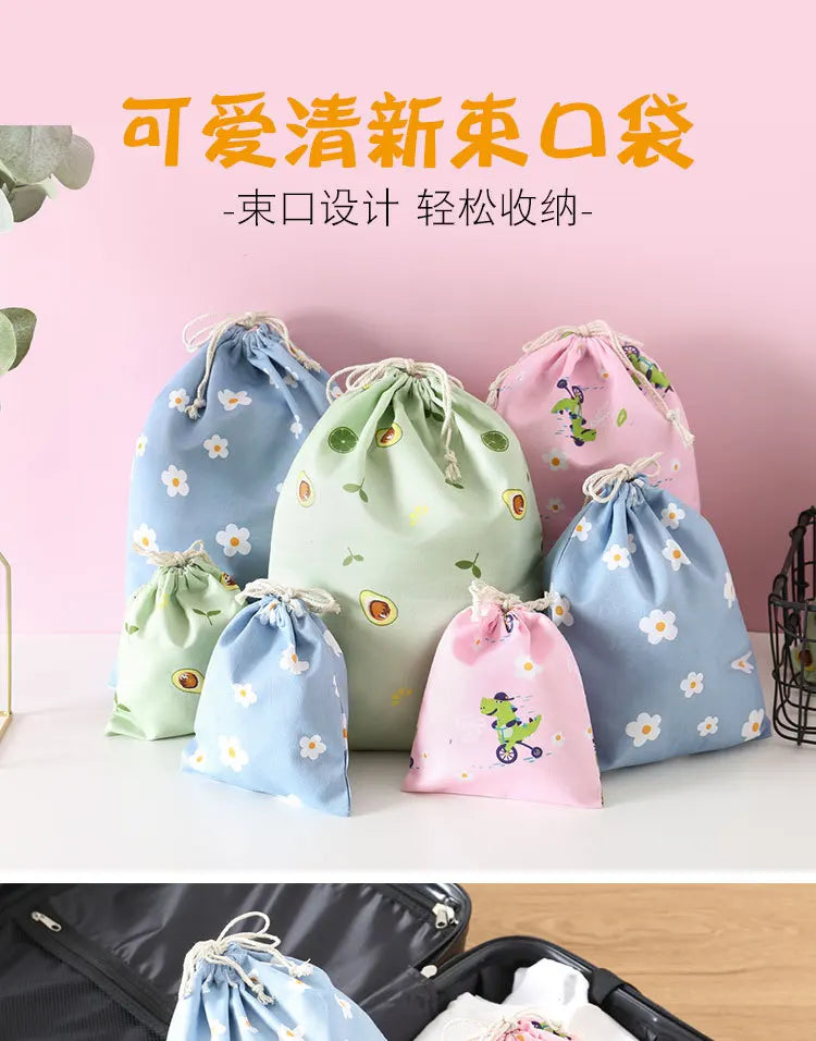 Cute Cotton Travel Storage Bag Drawstring Bag Dustproof Clothes Socks Cosmetic Packaging Organizer Drawstring Pocket