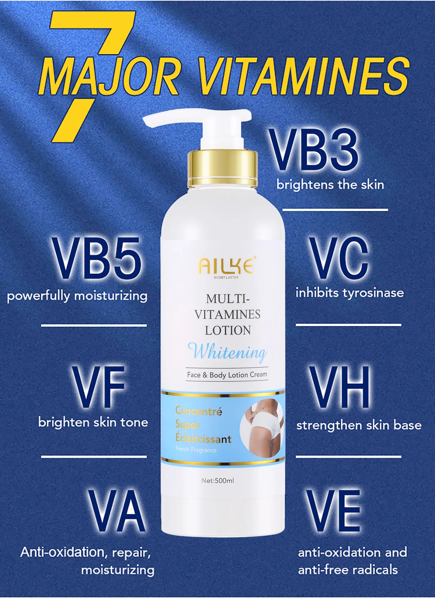 AILKE Multi-Vitamin Brightening Body Lotion – Vitamins A, E, B3 & B5 | Even Skin Tone & Radiance Moisturizer