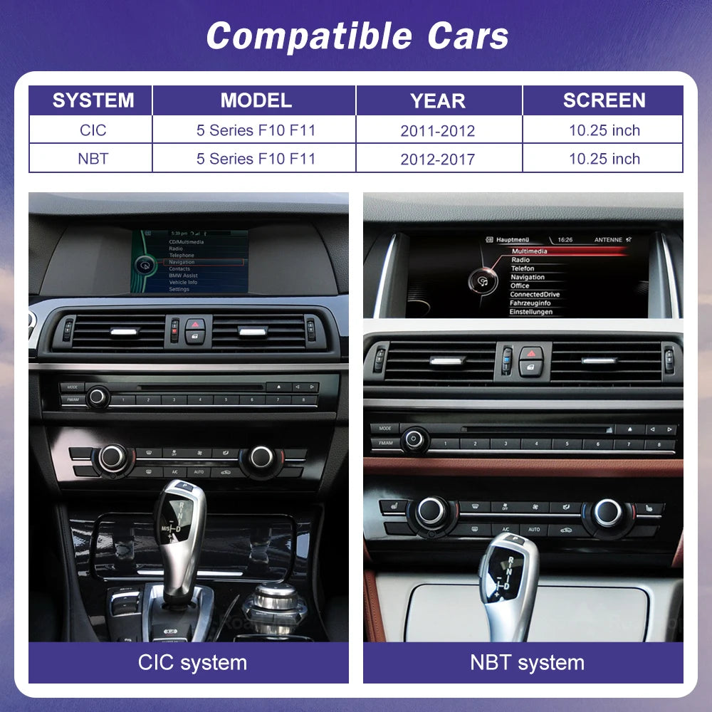 1920*720 Multimedia Car Radio Screen For BMW 5 Series F10 F11 CIC NBT System 2011-2017 Wireless Carplay Android Auto Display