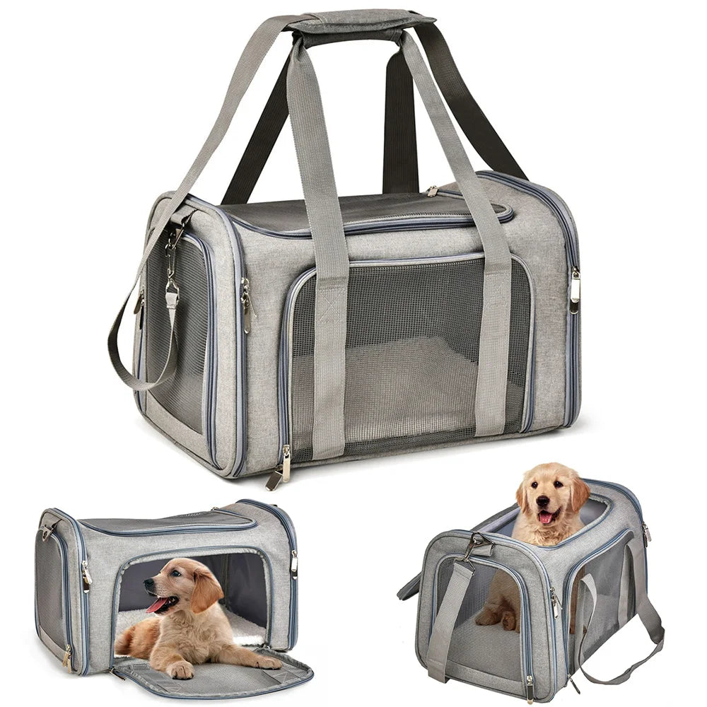 Soft-Side Dog Carrier Bag & Backpack – Airline Approved Pet Travel Bag for Small Dogs & Cats | M & L (Black, Gray)
